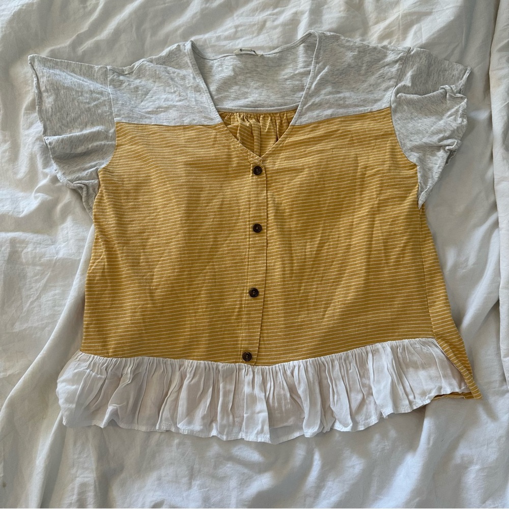 3/$15! Umgee peplum cotton loose yellow blouse with ruffles
